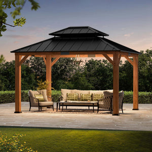 Gazebo à toit rigide 11'x13' en bois de cèdre et palissandre