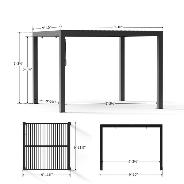 10'x10' Aurora Metal Pergola with Adjustable Louver
