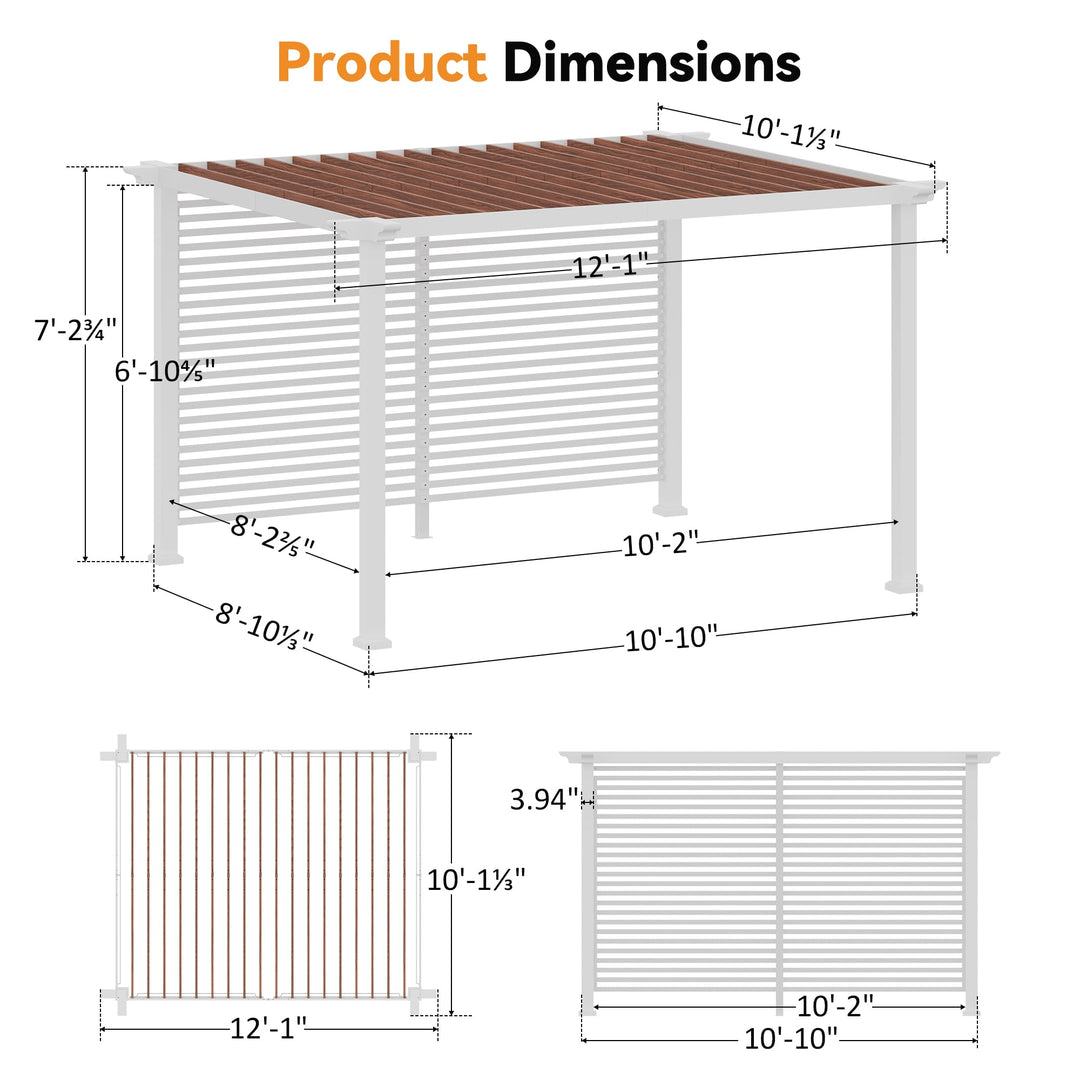 10'x12' Open Sky Metal Pergola with Wood Grain Finish