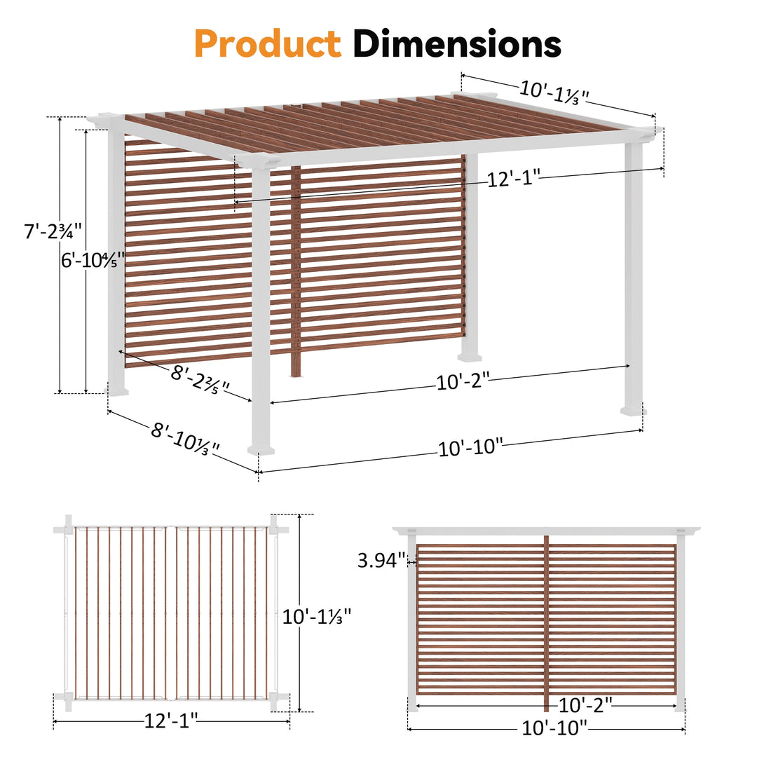 10'x12' Open Sky Metal Pergola with Wood Grain Finish