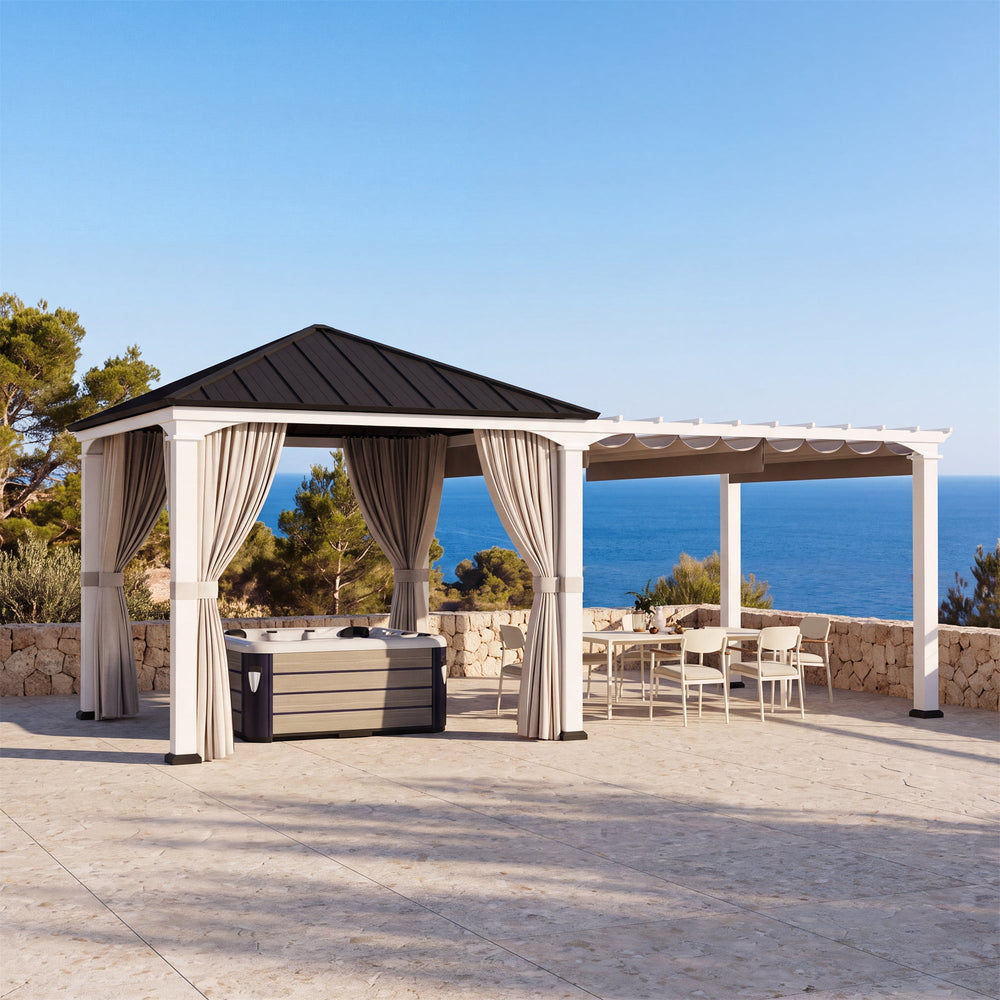 10'x20' Sunrise Coast Metal Hardtop Gazebo with Hybrid Pavilion + Pergola Design