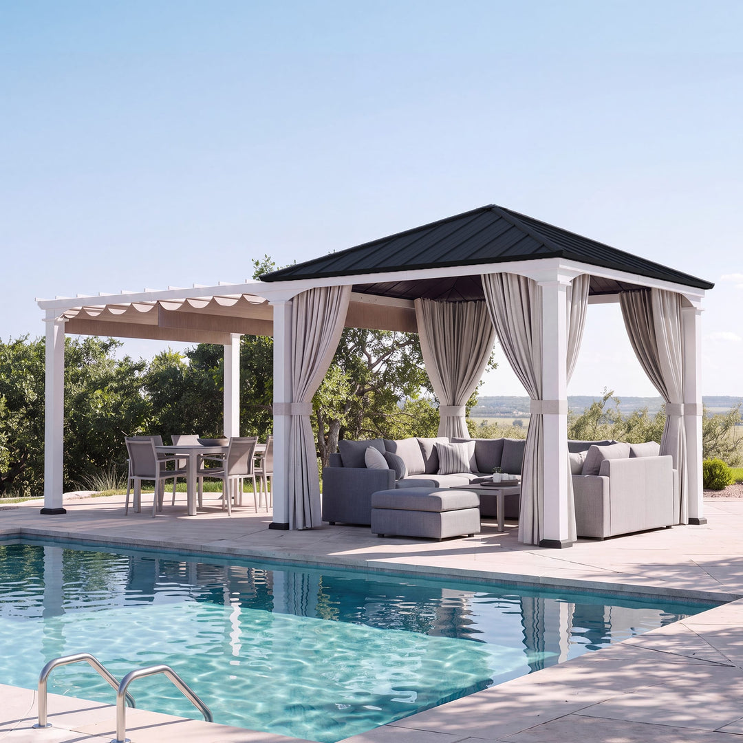 10'x20' Sunrise Coast Metal Hardtop Gazebo with Hybrid Pavilion + Pergola Design