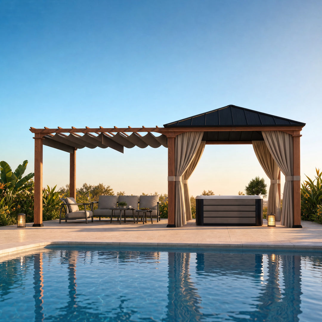 10'x20' Sunrise Coast Metal Hardtop Gazebo with Hybrid Pavilion + Pergola Design