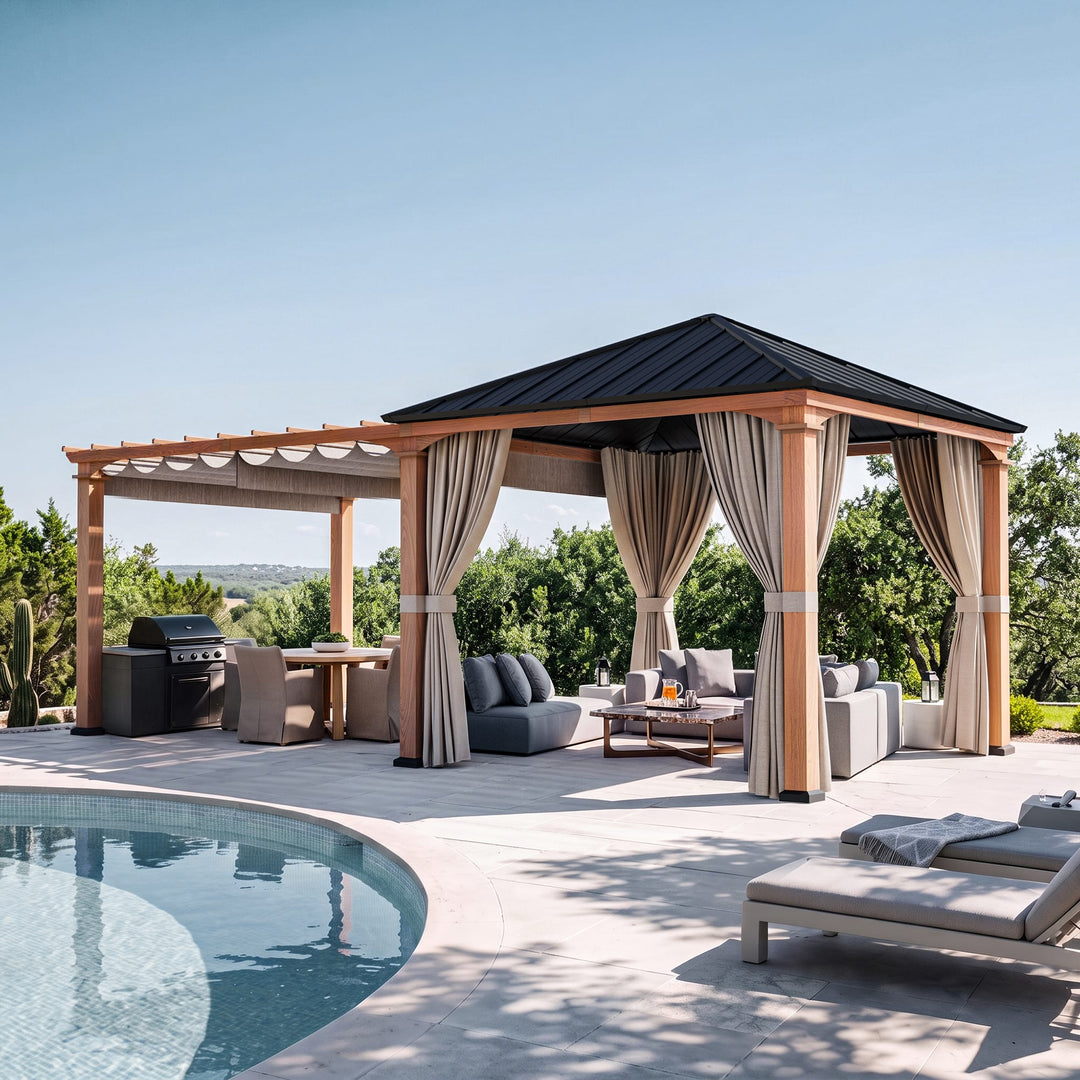 10'x20' Sunrise Coast Metal Hardtop Gazebo with Hybrid Pavilion + Pergola Design