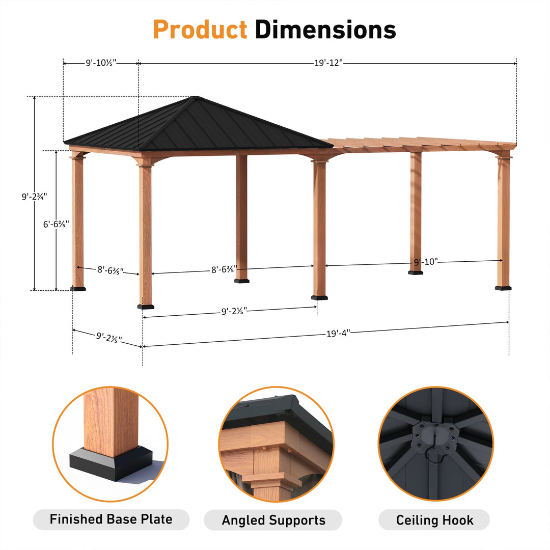 10'x20' Sunrise Coast Metal Hardtop Gazebo with Hybrid Pavilion + Pergola Design