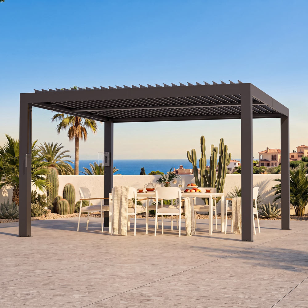 12'x12' Aurora Metal Pergola with Adjustable Louver