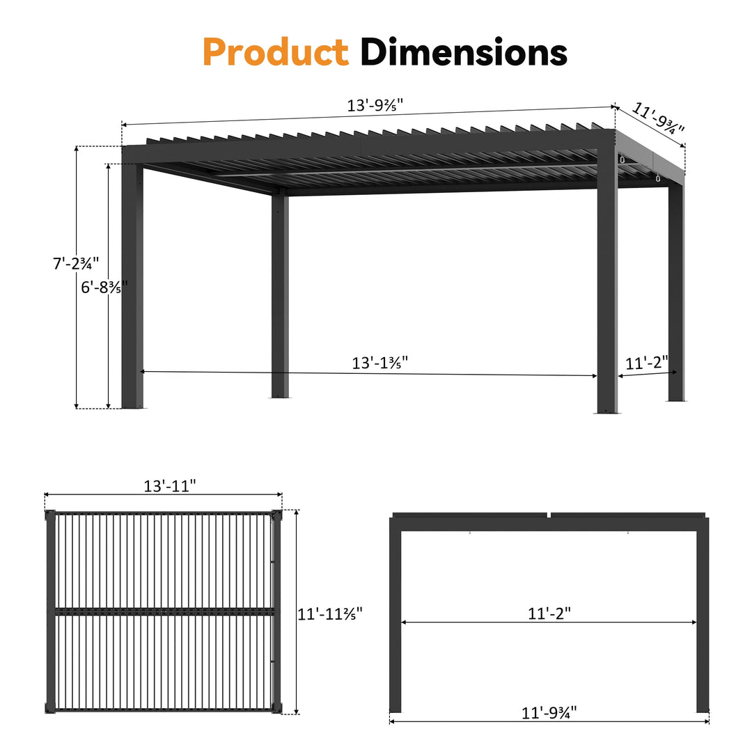 12'x14' Aurora Metal Pergola with Adjustable Louver