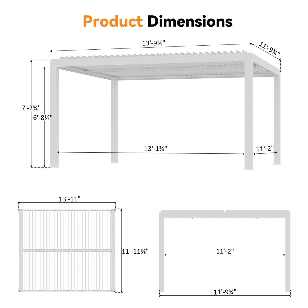 12'x14' Aurora Metal Pergola with Adjustable Louver