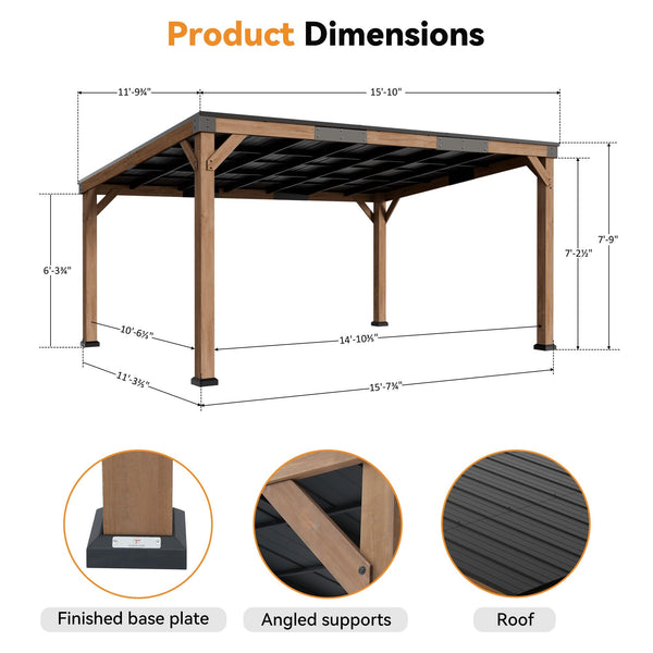 12'x16' Supreme Cedar Hardtop Gazebo with Sloped Roof