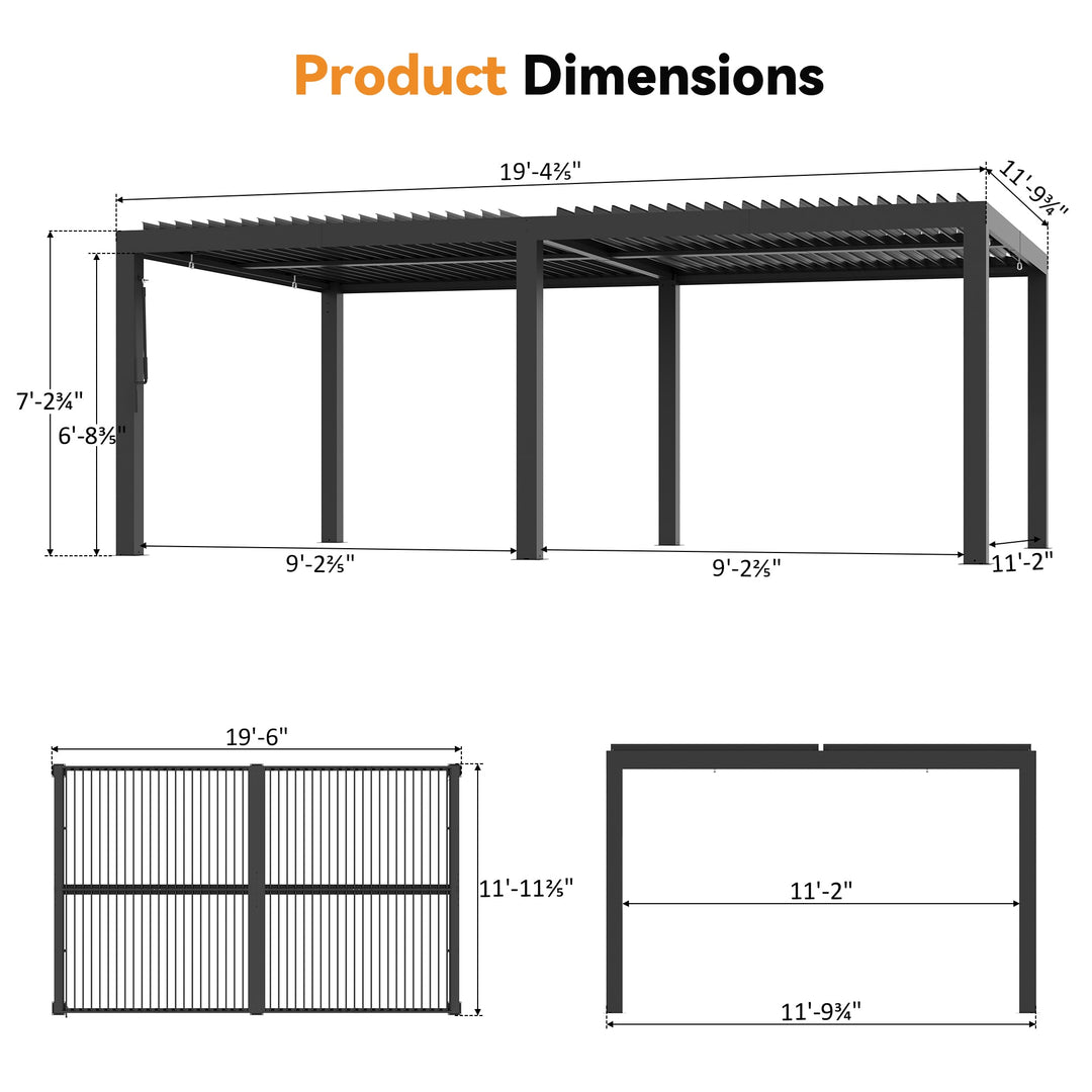 12'x20' Aurora Metal Pergola with Adjustable Louver