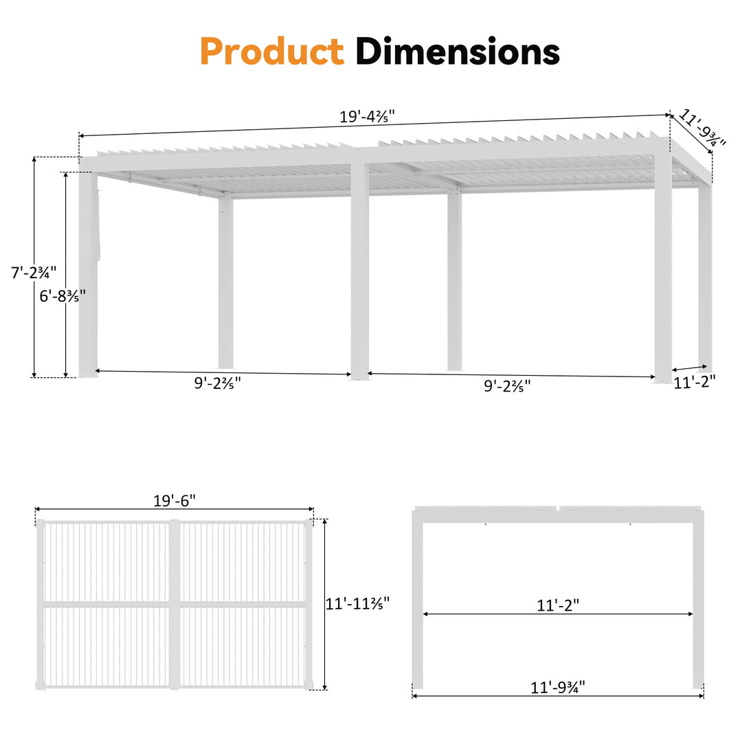 12'x20' Aurora Metal Pergola with Adjustable Louver