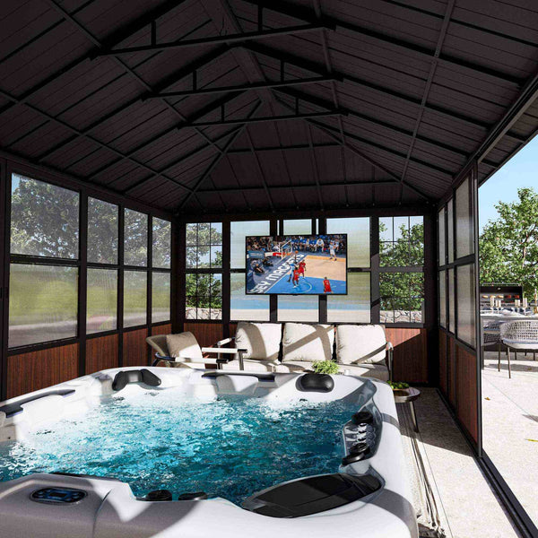 12'x20' Clario Solarium Hardtop Gazebo with Built-in TV Mount