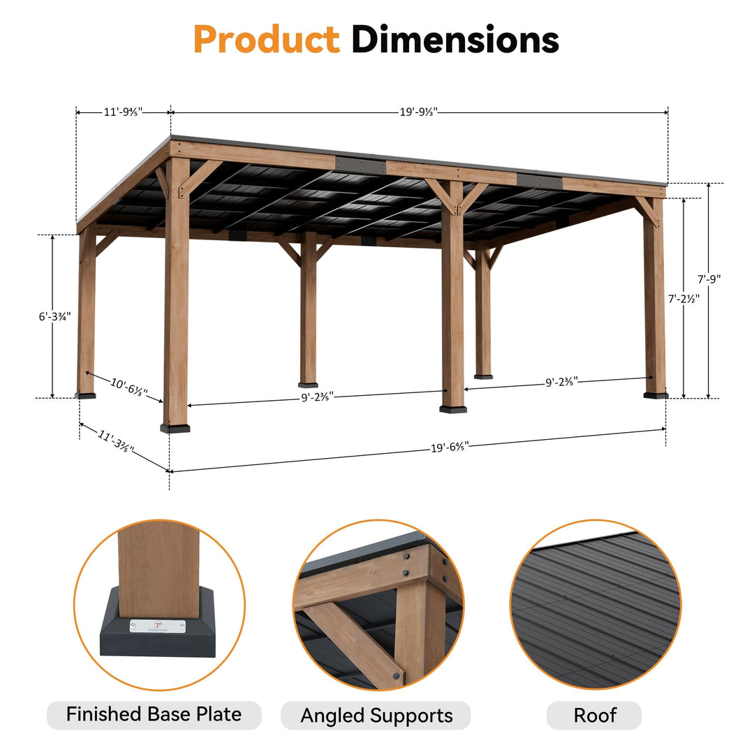 12'x20' Supreme Cedar Hardtop Gazebo with Sloped Roof