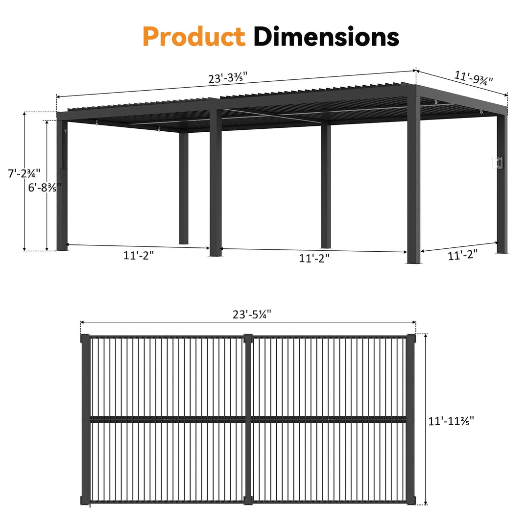 12'x24' Aurora Metal Pergola with Adjustable Louver