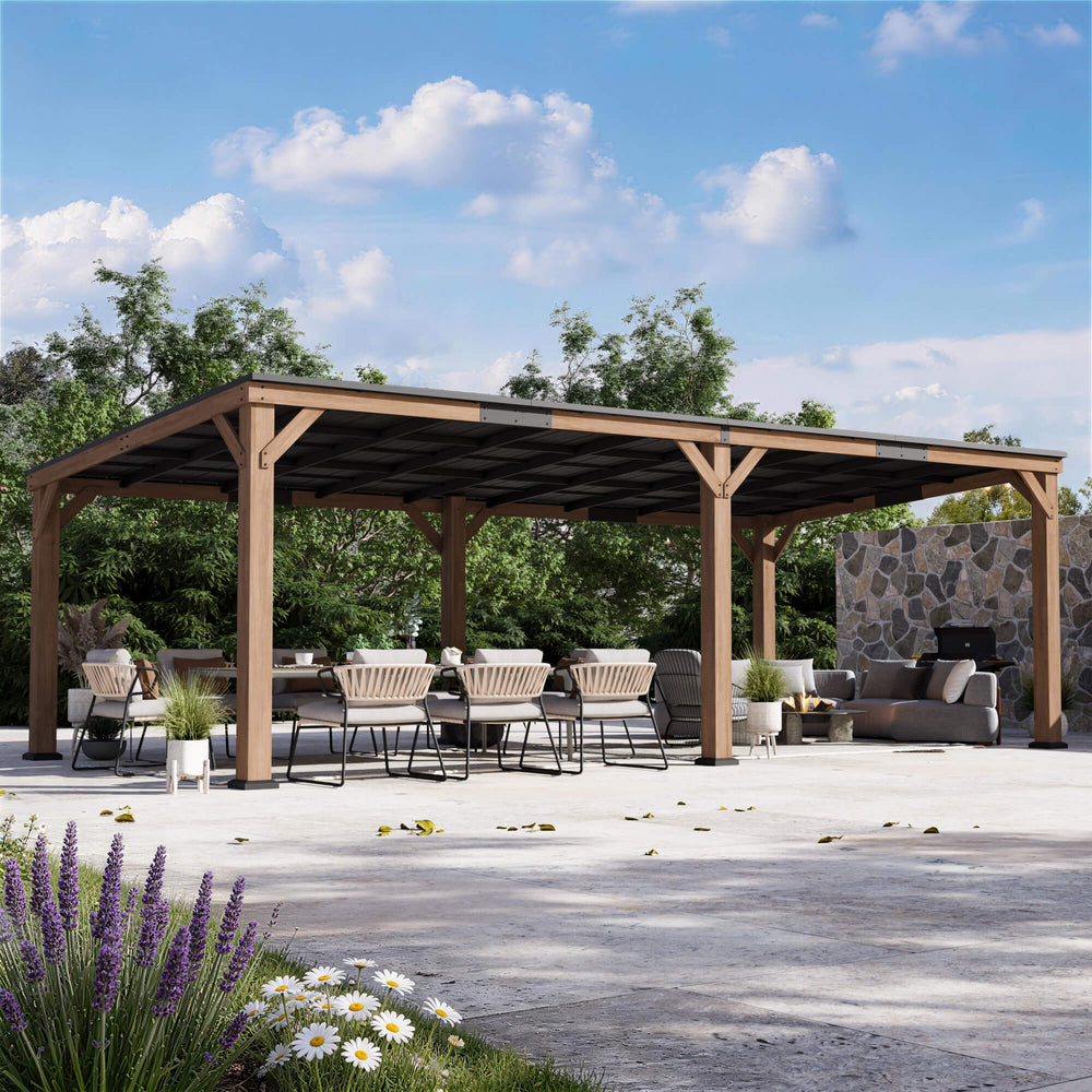 Gazebo à toit rigide incliné Supreme en cèdre 12'x24'