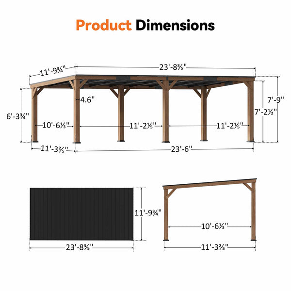 12'x24' Supreme Cedar Hardtop Gazebo with Sloped Roof