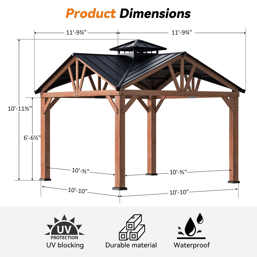 12'x12' Wedgewood Cedar Hardtop Gazebo with Gable Roof