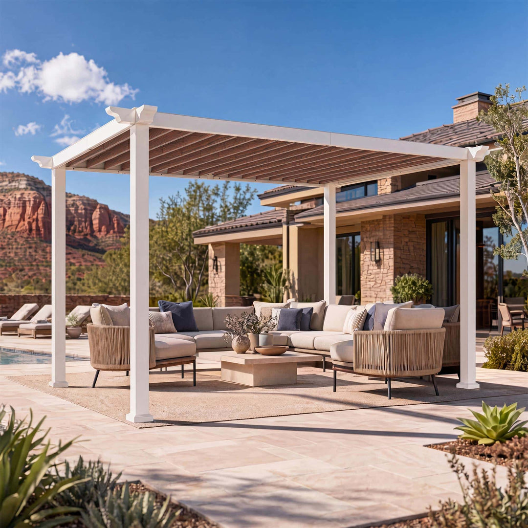 10'x12' Open Sky Metal Pergola with Wood Grain Finish