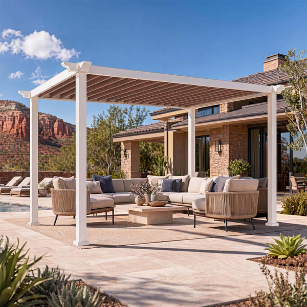 10'x12' Open Sky Metal Pergola with Wood Grain Finish