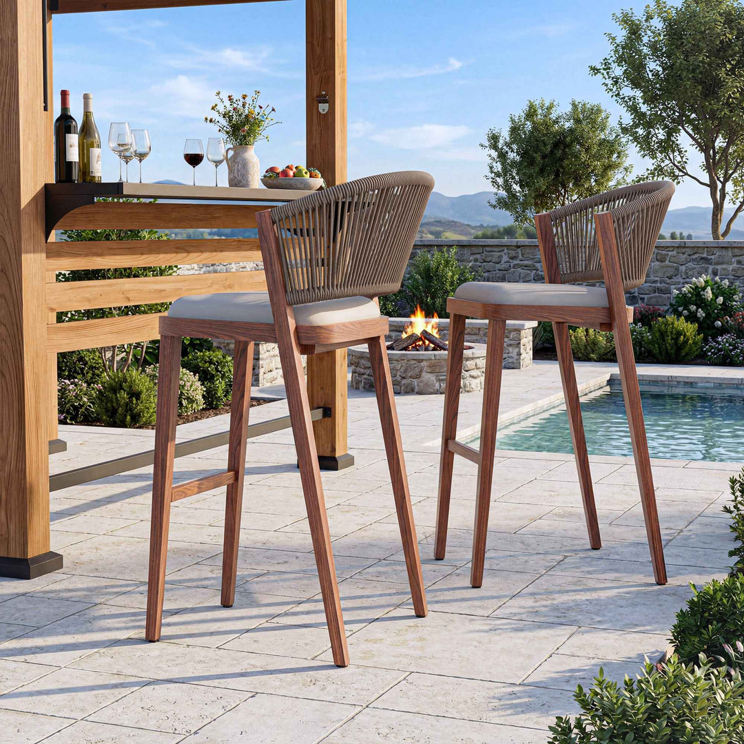 29 3/4" Bar Height Bar Stools with Hand-woven Rope Backrest Set of 2