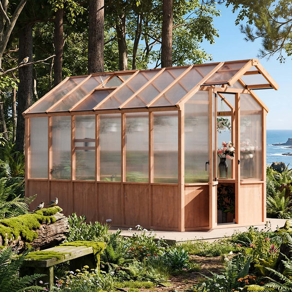 6.5'x12' EverBloom Cedar Wood Greenhouse
