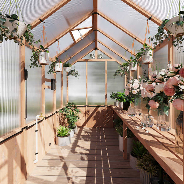 6.5'x12' EverBloom Cedar Wood Greenhouse