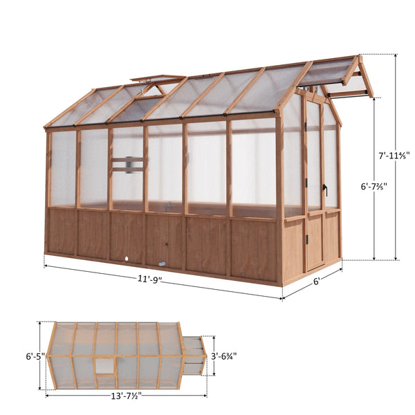 6.5'x12' EverBloom Cedar Wood Greenhouse