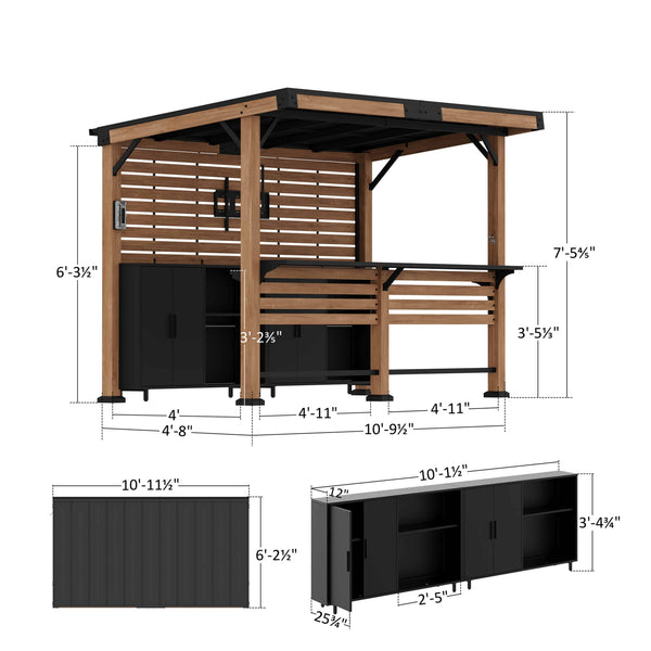 6'x11' Woodberry Cedar Hardtop Gazebo with TV Mount