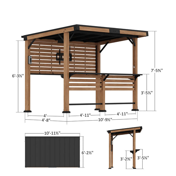 6'x11' Woodberry Cedar Hardtop Gazebo with TV Mount