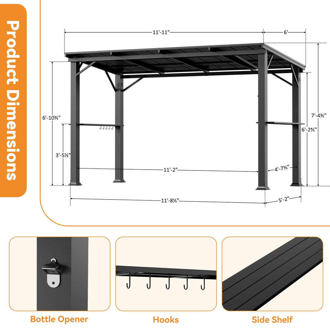 6'x12' The Smoke Shack Hardtop Grill Gazebo with Sloped Roof