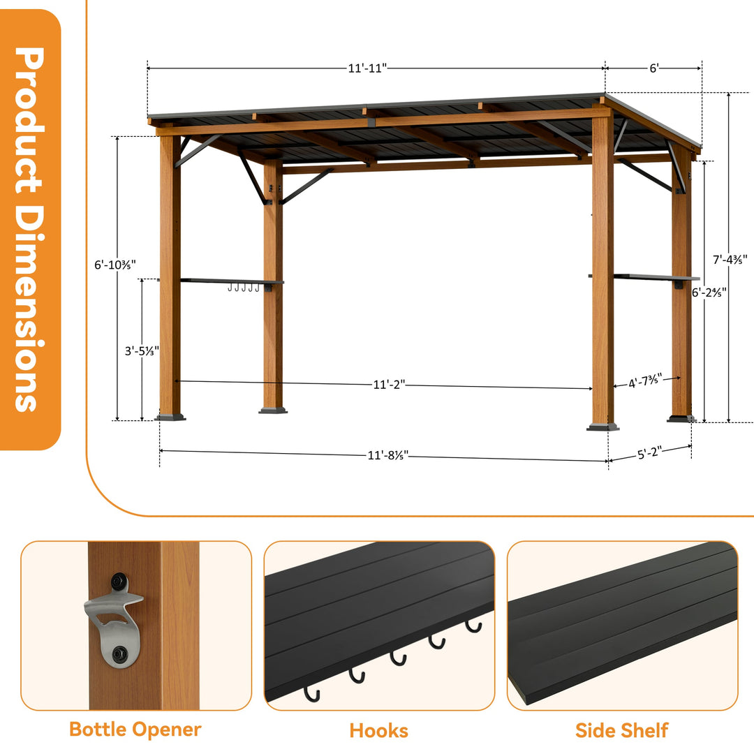 6'x12' The Smoke Shack Hardtop Grill Gazebo with Sloped Roof