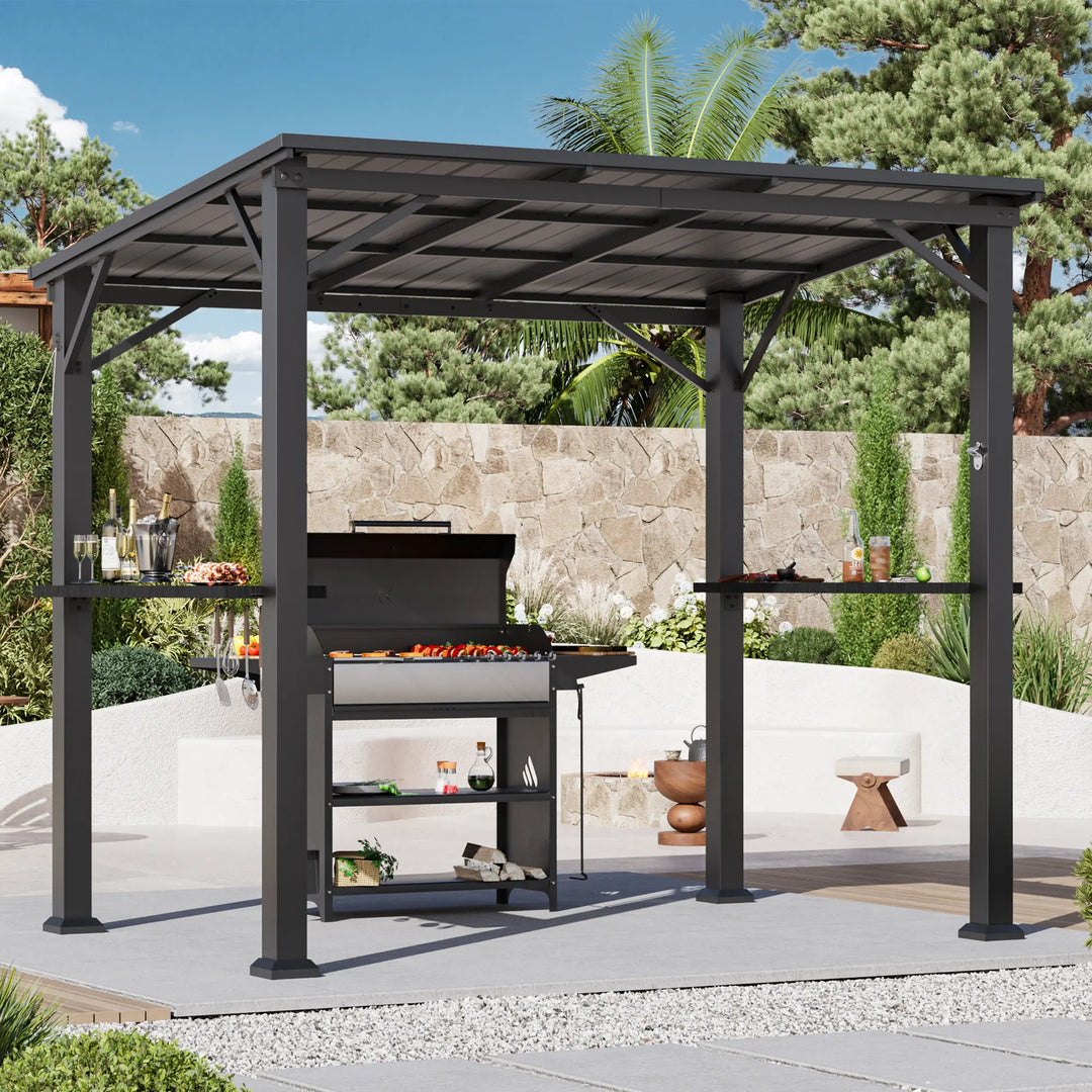 6'x8' The Smoke Shack Hardtop Grill Gazebo with Sloped Roof