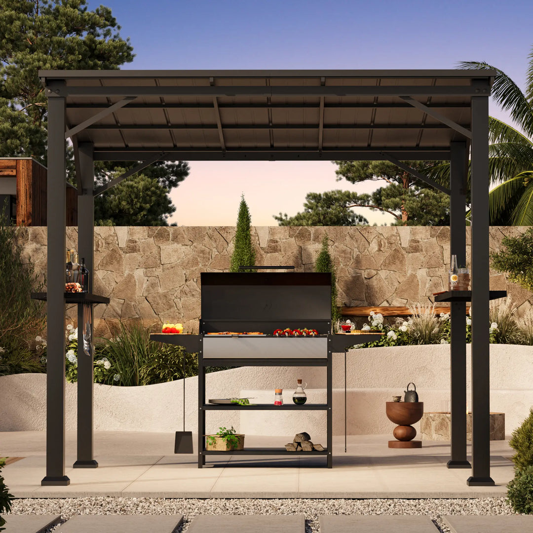 6'x8' The Smoke Shack Hardtop Grill Gazebo with Sloped Roof