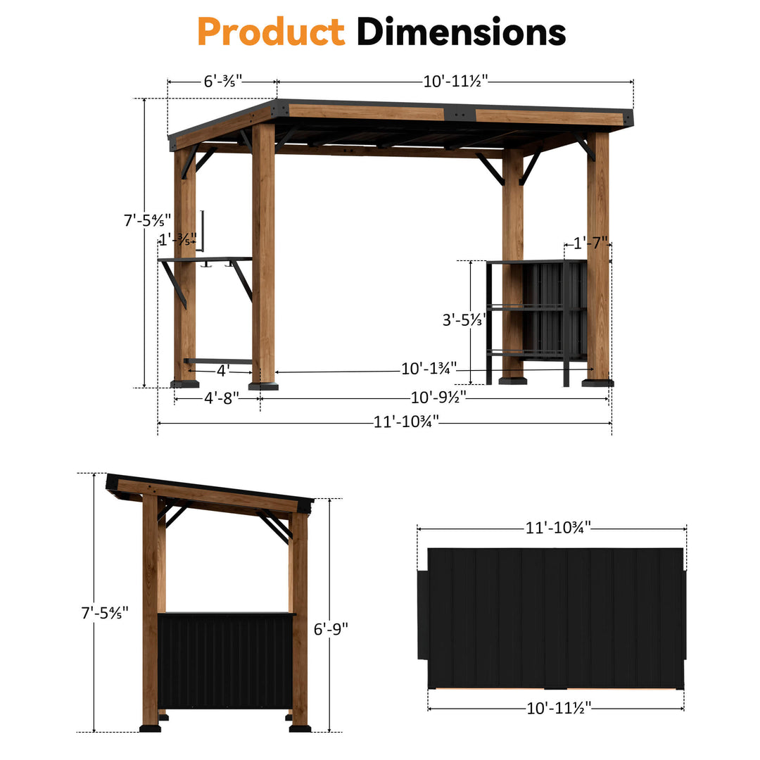 6'x12' Woodberry Cedar Hardtop Gazebo with Dual Bar Counters