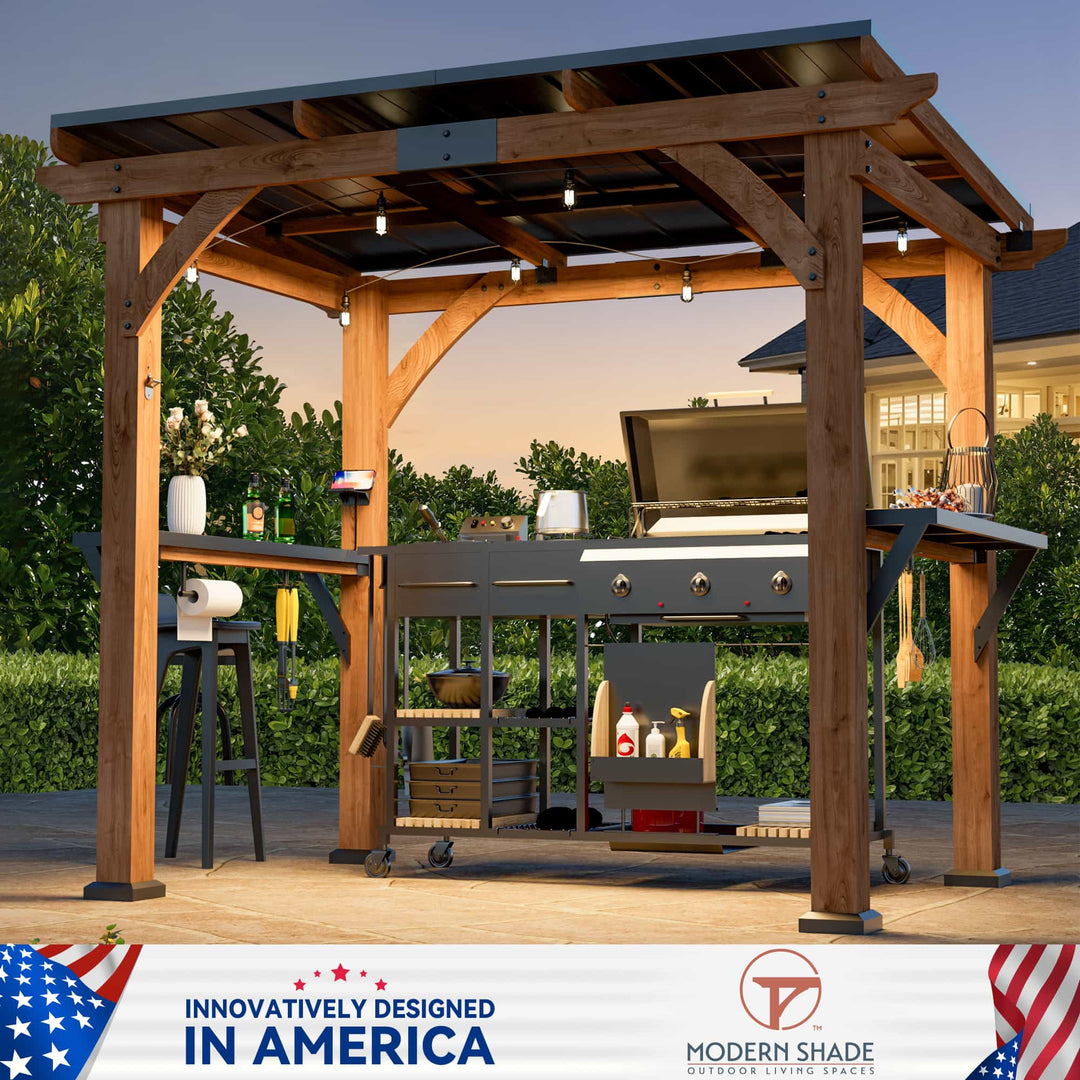6'x8' Fusion Cedar Hardtop Gazebo with Electrical Outlets