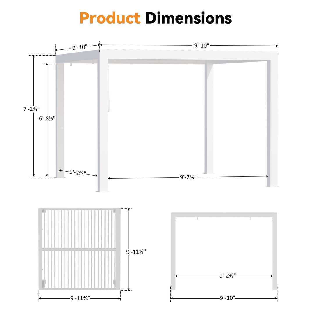 10'x10' Aurora Metal Pergola with Adjustable Louver