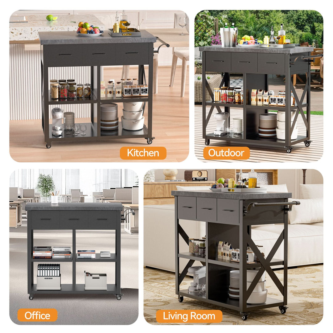 Grill Cart with Marble-Textured Countertop