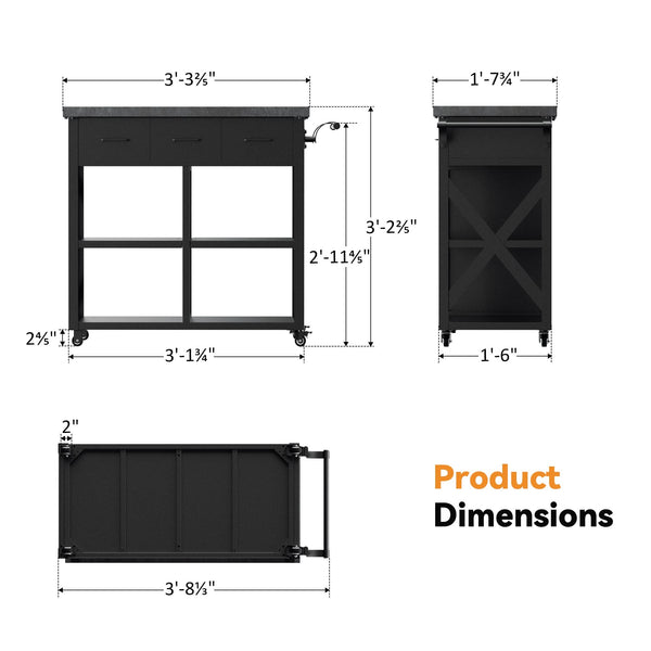 Grill Cart with Marble-Textured Countertop