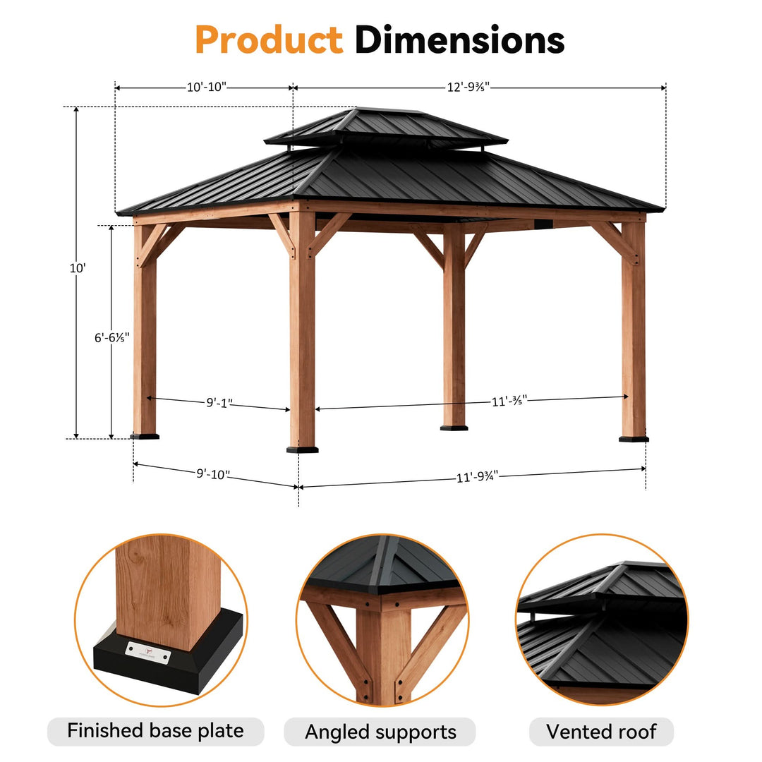 11'x13' Rosewood Cedar Hardtop Gazebo