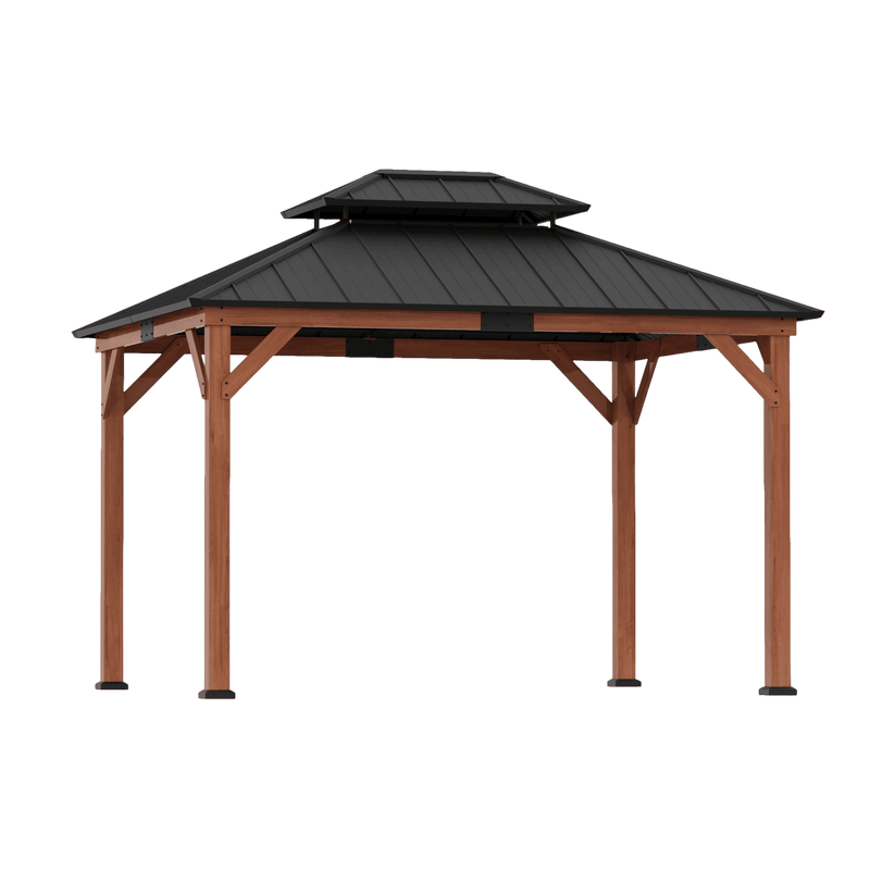 Gazebo à toit rigide 3x3,6 m en cèdre et bois de rose