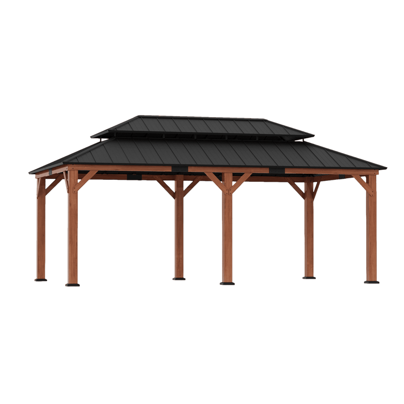 Tonnelle 12'x20' en cèdre et bois de rose à toit rigide