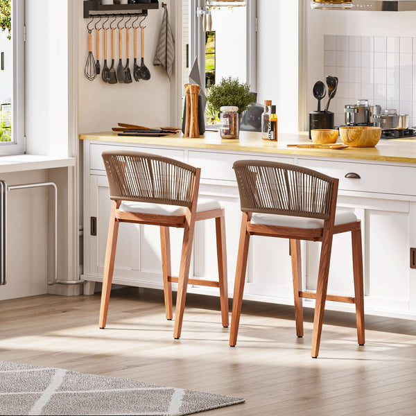 Tabourets de bar hauteur comptoir 68 cm (26 4/5") avec dossier en corde tressée, lot de 2